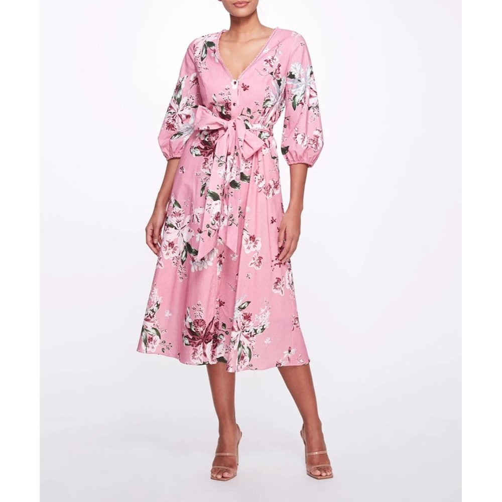 $495 MARCHESA NOTTE A-line Midi Dress With Balloon Sleeve size 6